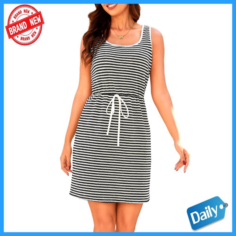 Striped Knit Mini Dress, High Waisted Tank Dress for Summer Beach Vacation